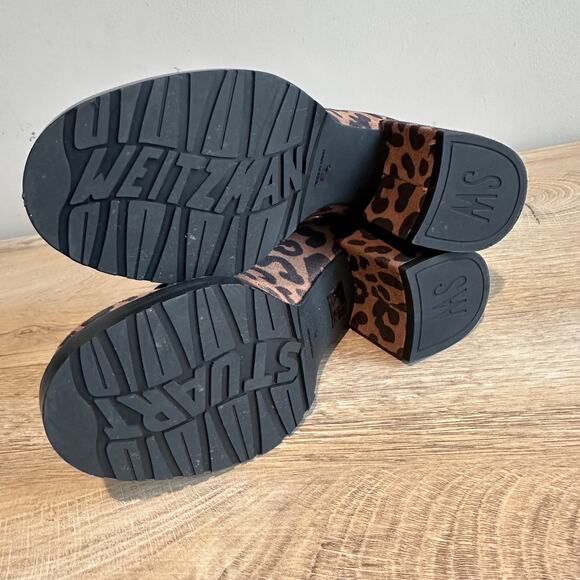 Stuart Weitzman Women's Leopard Print Lace Up Combat Heeled Boot 5 - Picture 12 of 13